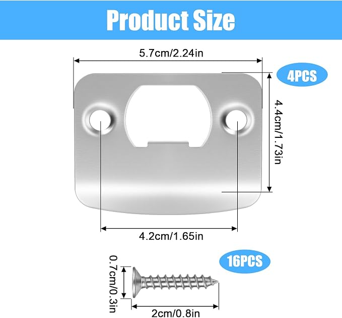 4 Sets Strike Plates for Interior Doors, Door Latch Strike Plate, 2-1/4 Inch X - Image 2