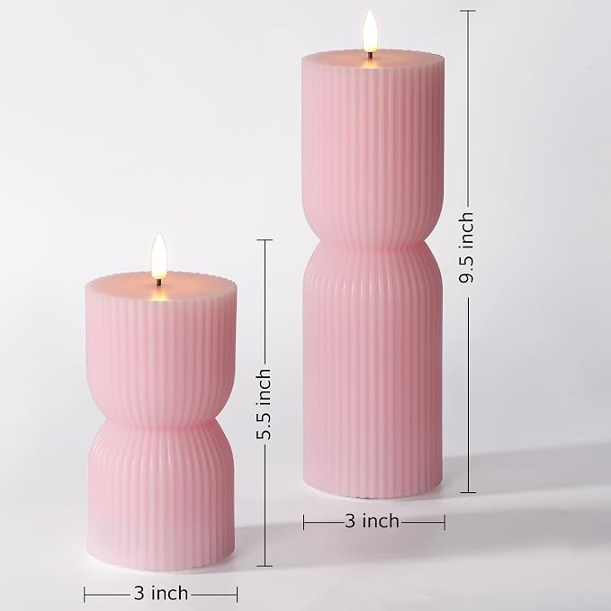 Pink Ribbed Flameless Pillar Candles - Image 2