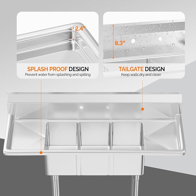 ROVSUN Commercial Sink, Stainless Steel Sink - Image 2