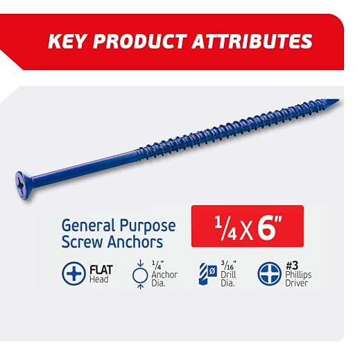 1/4 x 6 Countersunk Phillips Flat Head Blue Concrete Screw Anchors - Image 2