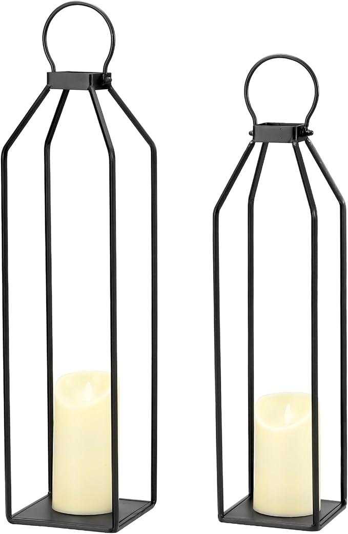 Perfnique Modern Farmhouse Lantern Decor, 19.7'' 22'' Set of 2 Black Metal - Image 7