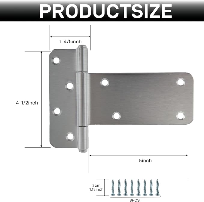 2 Pack 5” Heavy Duty Door Hinges, 260 Lbs Capacity Gate Hinges | T Gate Hinges - Image 3