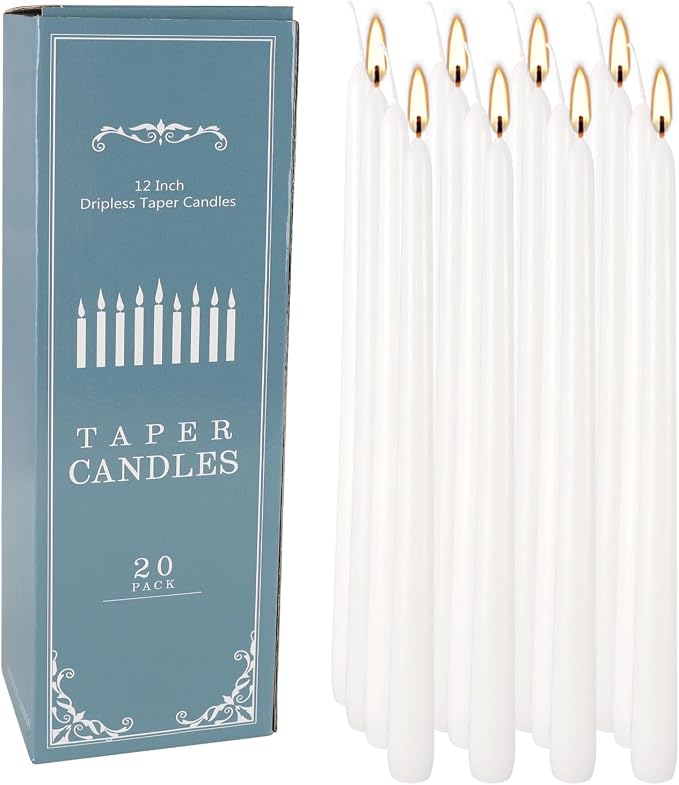 Howemon 20 Pack White Taper Candles 12 Inch Tall 3/4 Inch Thick Burn 10 Hours - Image 3