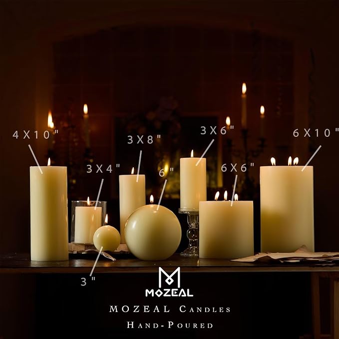 MOZEAL 3" x 4" Hand-Poured Unscented Candle, Dripless Pillar Candle Set of 3 - Image 3