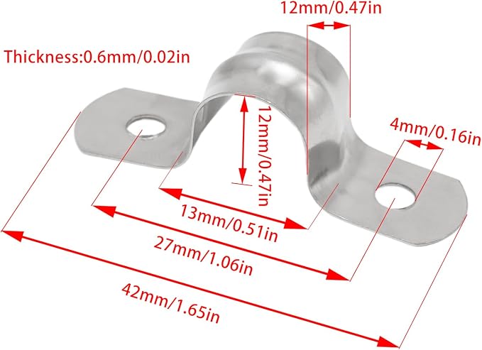 32Pcs 12mm / 1/2" Stainless Steel U Bracket Pipe Clamps | Conduit Clamps - Image 2