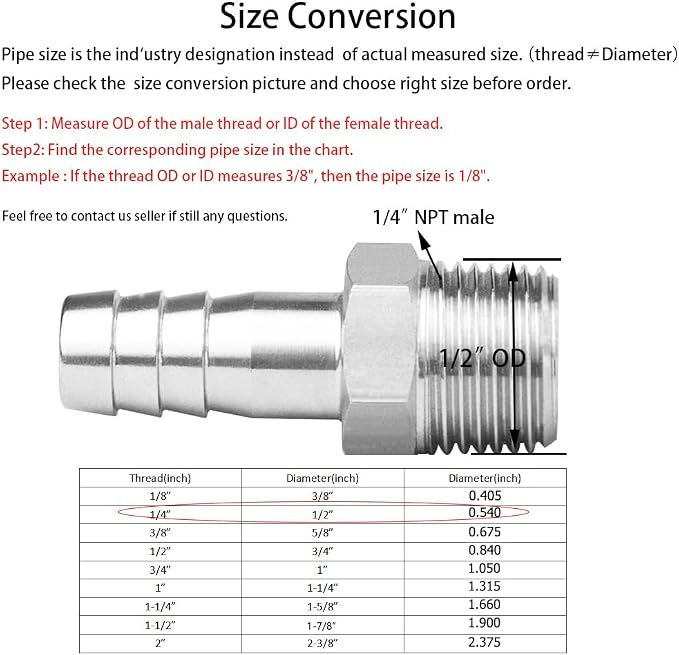 Stainless Steel Hose Barb Fitting 3/8" Hose Barb to 1/4" NPT Male Thread - Image 2