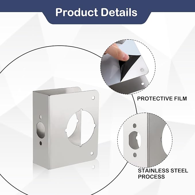 Door Reinforcement Plate, Stainless Steel, Fits 1-3/8" Doors, 2-3/8" Backset - Image 6
