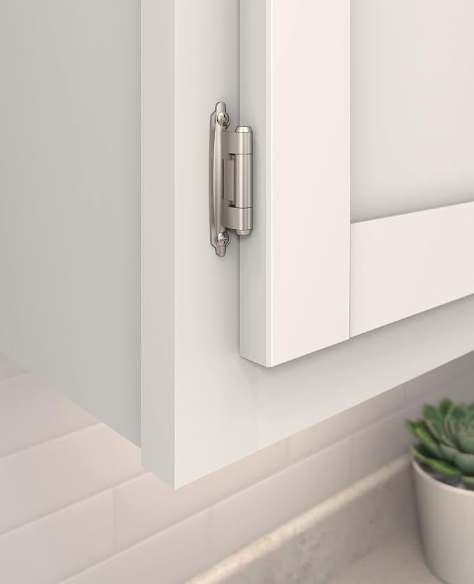 Amerock 1 Pair Variable Overlay Satin Nickel Face Mount Cabinet Hinge | Steel - Image 2