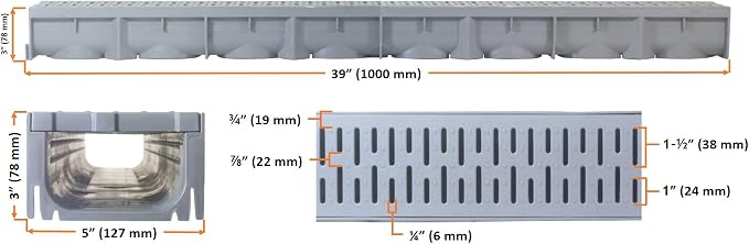 URA WATER - Model UA-100 - Drainage Trench Set - Channel Drain - Gray Plastic - Image 2