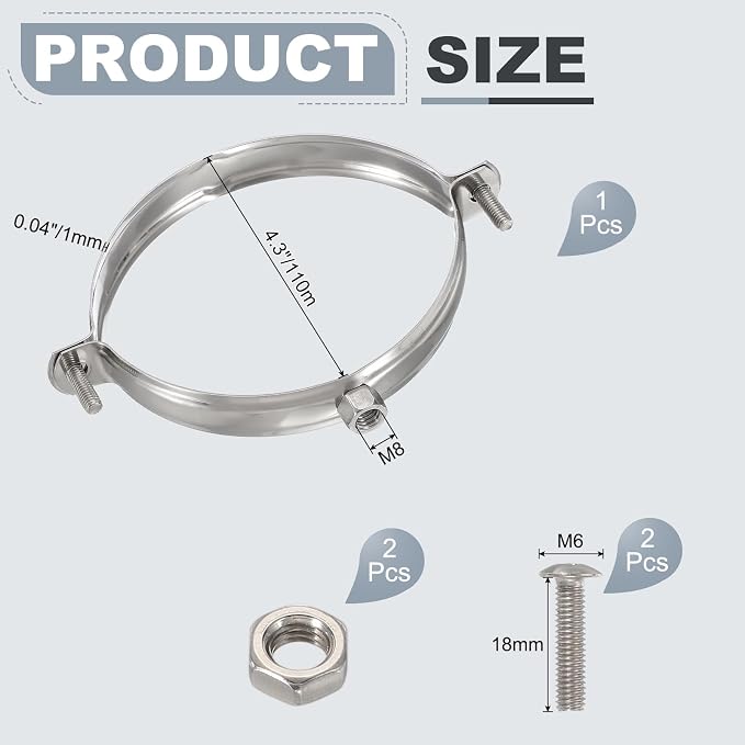 HARFINGTON 201 Stainless Steel 4.3"/110mm Split Ring Pipe Hanger Pipe Strap - Image 2
