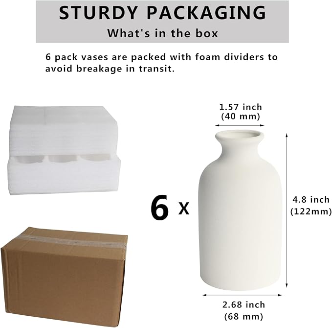 YANLING 6 Pack White Vase Small Ceramic Vases - Image 2
