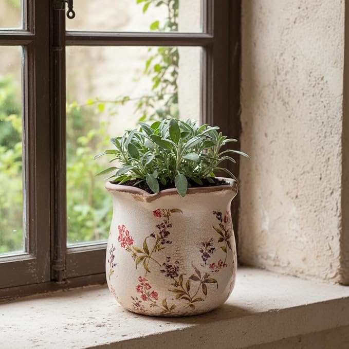 6.11" French Farmhouse Ceramic Flower Pot - Image 2