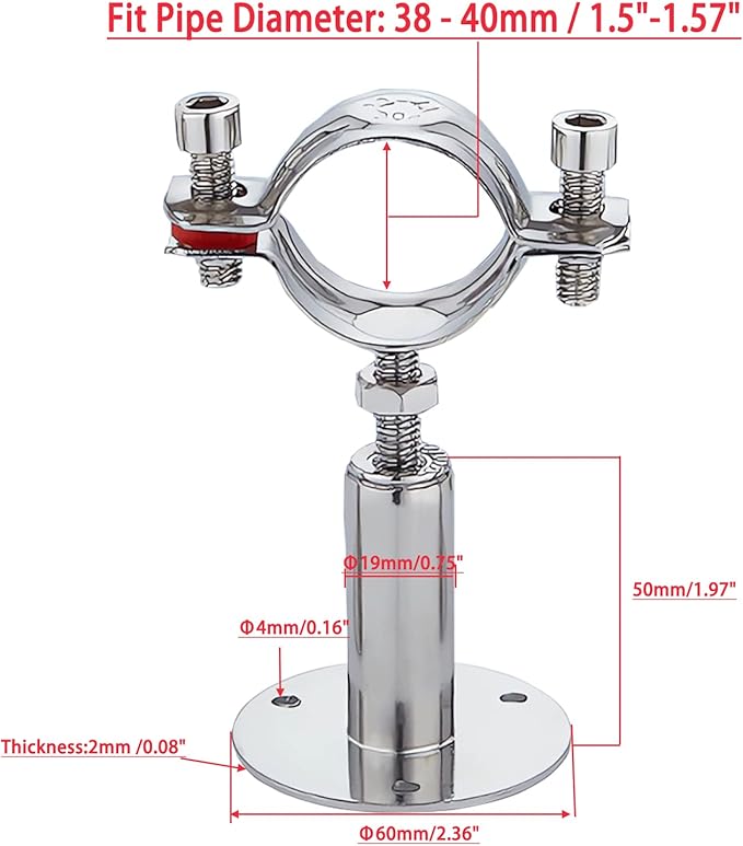 2PCS wall Mount Ceiling Mount Pipe 304 Stainless Steel Pipe Supports Pipe - Image 9