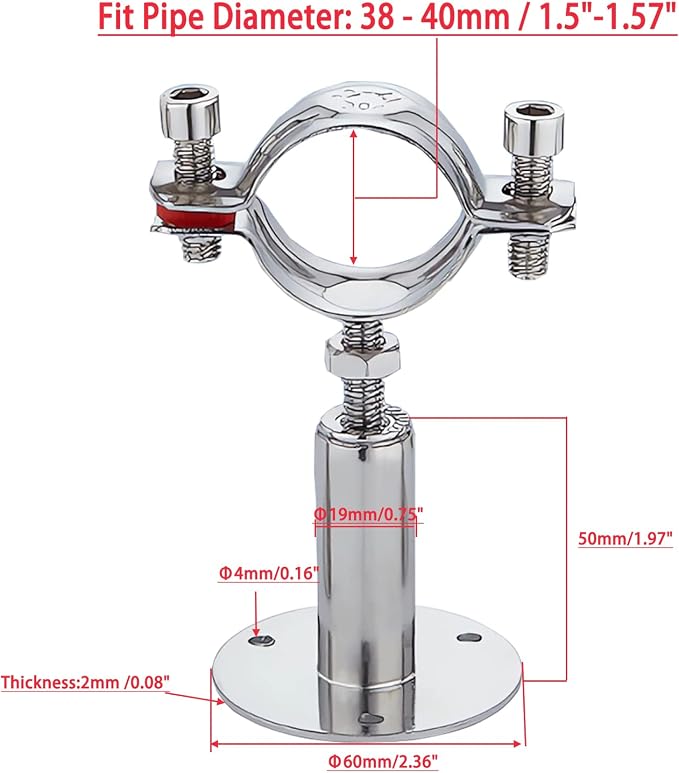 2PCS wall Mount Ceiling Mount Pipe 304 Stainless Steel Pipe Supports Pipe - Image 2