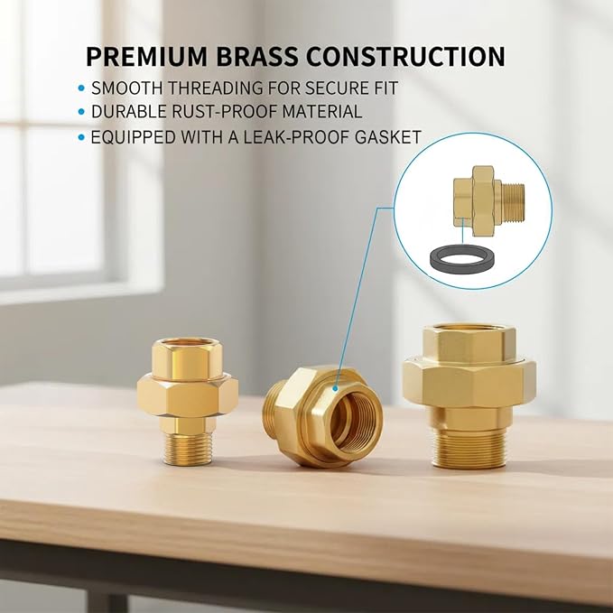2PCS Brass Union，3/8" NPT Male x 3/8" NPT Female Brass Pipe Fitting - Image 6