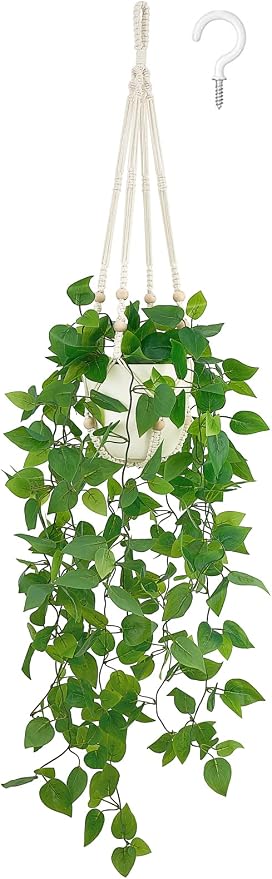 Mkono Fake Hanging Plant, Macrame Hanger by Mkono