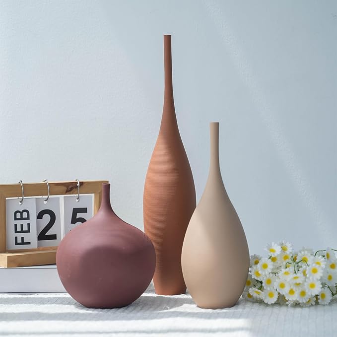 Relexome Ceramic Modern Vase Set of 3 Farmhouse Decorative Vase Minimalist - Image 3