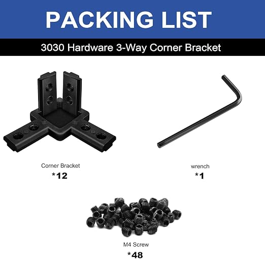12pcs 3030 Hardware 3-Way Corner Bracket Angel Connector Black | - Image 3