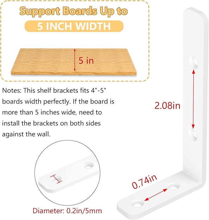 LSK 6PCS L Bracket, L 4"×H 2" Shelf Support Bracket, Max Load :42lb, Living Room - Image 4
