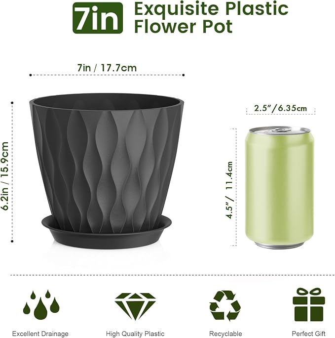 Meowell 7 inch Plant Pots for Indoor Outdoor Plants, 5 Pack Thick Flower Pots - Image 2