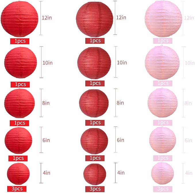 BEISHIDA Red Pink Paper Lanterns 10Pcs 4/6/8/10/12 Inch Round Chinese Lamp | - Image 2