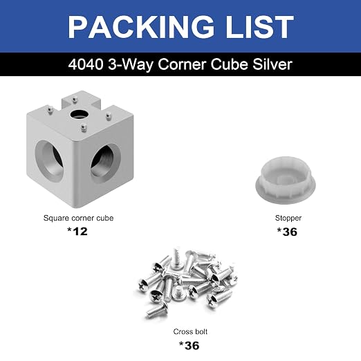 12pcs 4040 3-Way Corner Cube 4040 Extrusion Hardware Silver | T-Slot V-Slot - Image 3