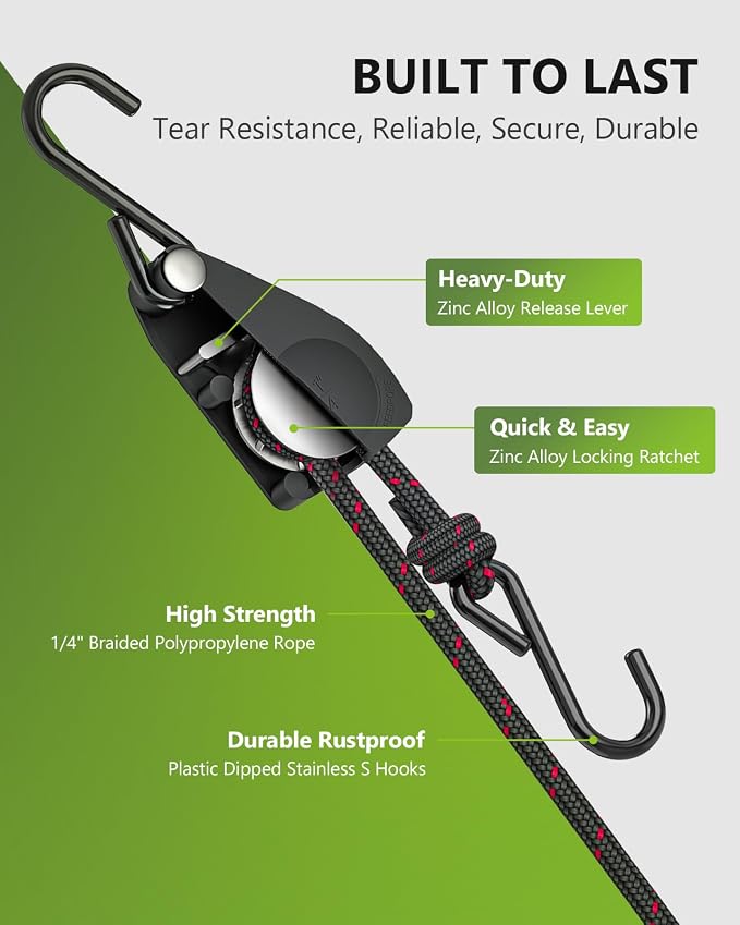 Kayak Straps Tie Downs 8 Pack Set, Adjustable Ratchet Tie Down Straps | Roof - Image 2