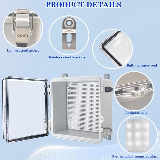 Waterproof Electrical Box, IP67 Junction Box Stainless Steel Latch Hinged Clear - Image 3