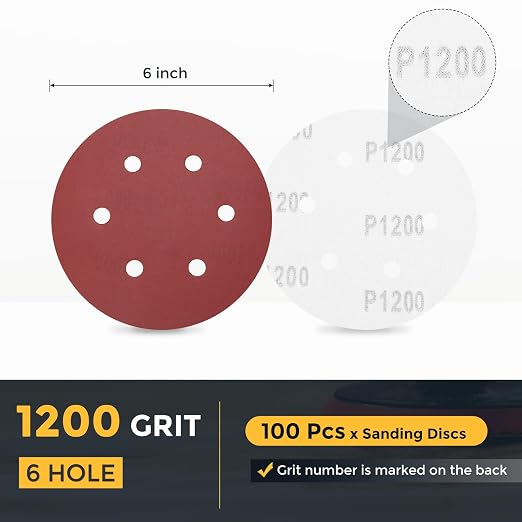 HARFINGTON 100 Pcs 6 Inch Sanding Discs 1200 Grit Red Aluminum Oxide 6 Hole | - Image 2