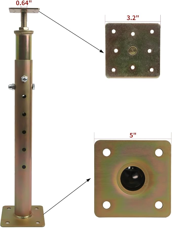 4-Pack House Floor Jacks, 19–35 Inch Galvanized Steel Support Posts | Steel - Image 4