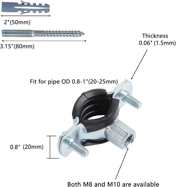 6 PCS Split Ring Pipe Hanger, Heavy Duty Adjustable Pipe Bracket Clamp - Image 2