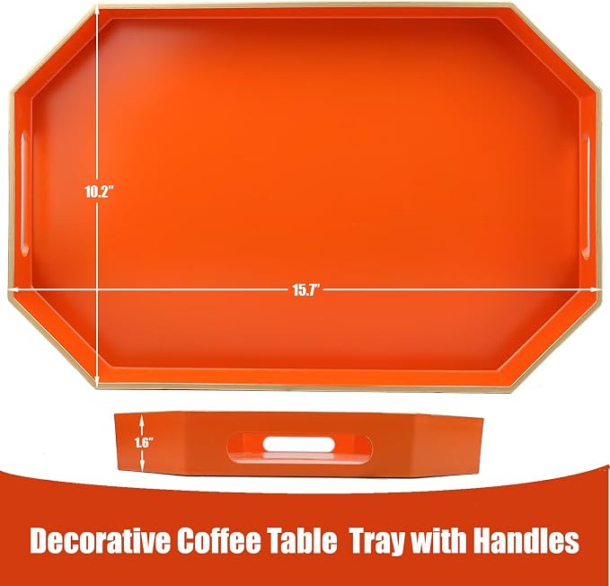 Orange Decorative Tray with Handles, Versatile Serving Tray - Image 3