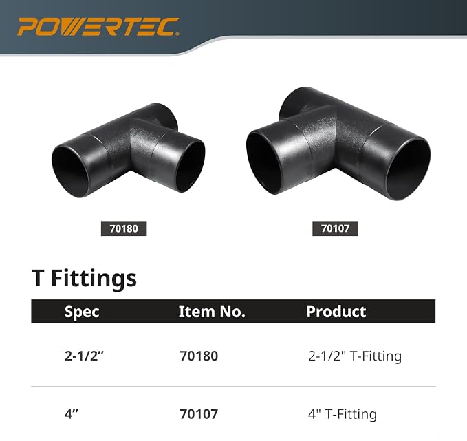 POWERTEC 70107V 4" T-Fitting for Dust Collection Hose, 1 PK - Image 6