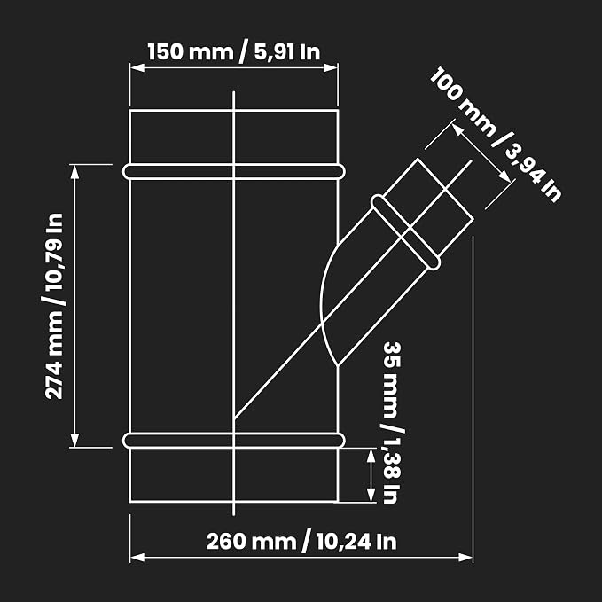 6" Inch to 4" Inch Branch Wye-Shape Ducting Splitter - Image 2