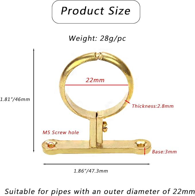 2Pcs Brass Water Pipes Clamp, Pipe Support Clamps Fit - Image 2
