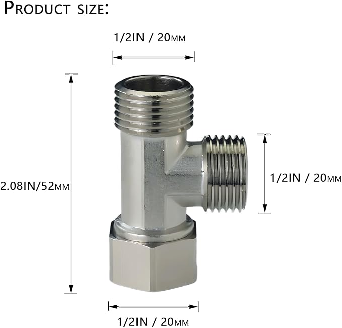 Brass 1/2" MxFxM T-Type Tee, 3-Way Splitter | - Image 4