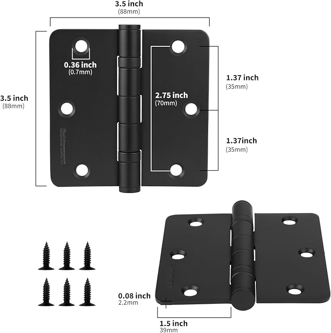 goldenwarm 3 Pack 304 Stainless Steel Door Hinges, Matte Black Non Removable - Image 2