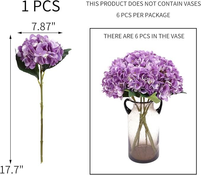Kimura's Cabin 6Pcs Artificial Hydrangeas Flower Silk Fake Flowers, Wedding - Image 2