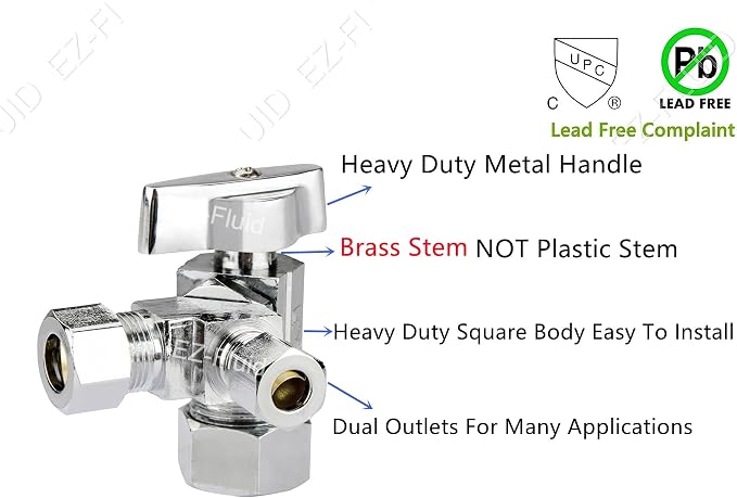EZ-Fluid 5/8" Comp O.D X 3/8"Comp X 3/8"Comp Dual Outlets Heavy Duty Chrome - Image 3