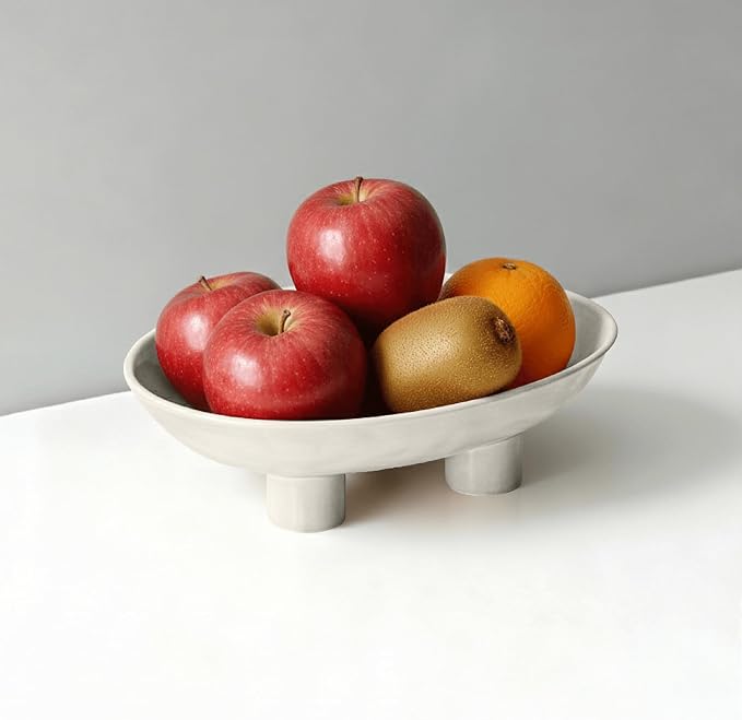 Three-Leg Ceramic Fruit Bowl, 10 Inch Oval Serving Dish - Image 2