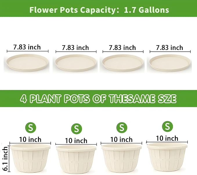 Quarut 4 Pack 10 inch Flower Pots, Plastic Plants Pots Outdoor | Planters - Image 4