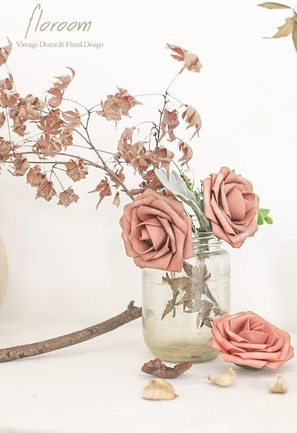 Artificial Flowers 25pcs Real Looking Dusty Pinky Cedar Foam Fake Roses - Image 5