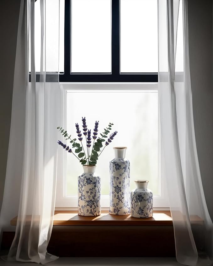 Blue and White Ceramic Vase Set of 3, Vintage Floral Vases - Image 5