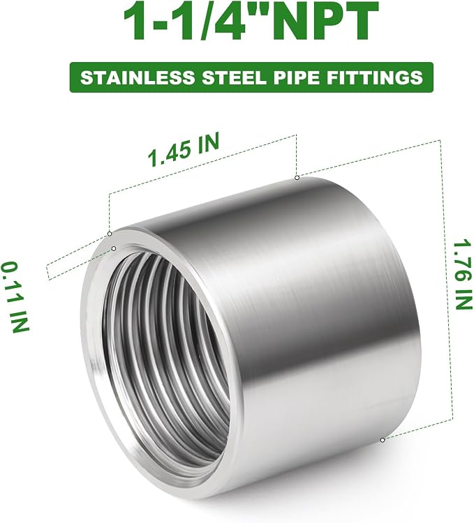 2PCS 304 Stainless Steel Cast Pipe Fitting, 1-1/4" x 1-1/4" NPT Female Threaded - Image 2