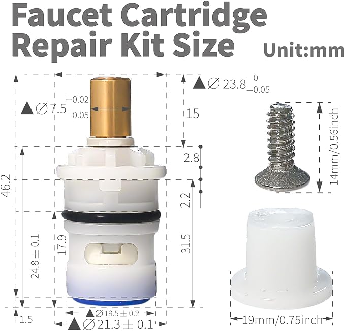 1 Pair Ceramic Stem Disc Faucet Cartridge, - Image 2