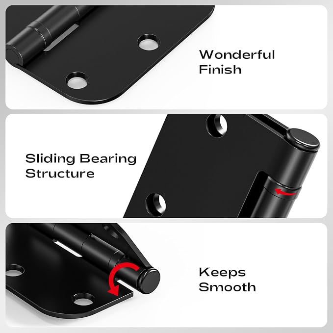 6 Pack Matte Black Door Hinges 3.5 Inch 5/8" Radius Round Ball Bearing | - Image 4