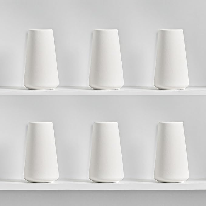 Modern White Small Ceramic Vase Set of 6 - Image 4