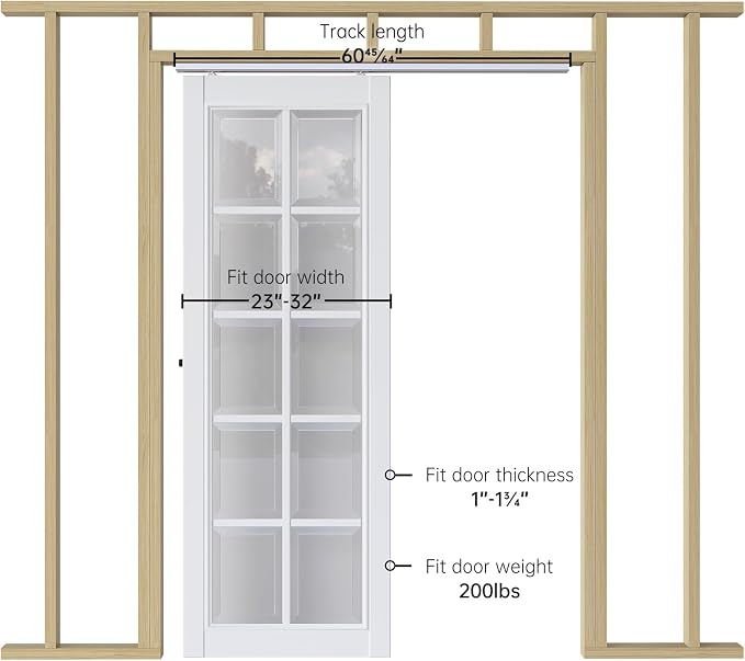 5.3FT/64in Sliding Pocket Door Hardware Kit, Commercial Grade, Aluminum Box - Image 3