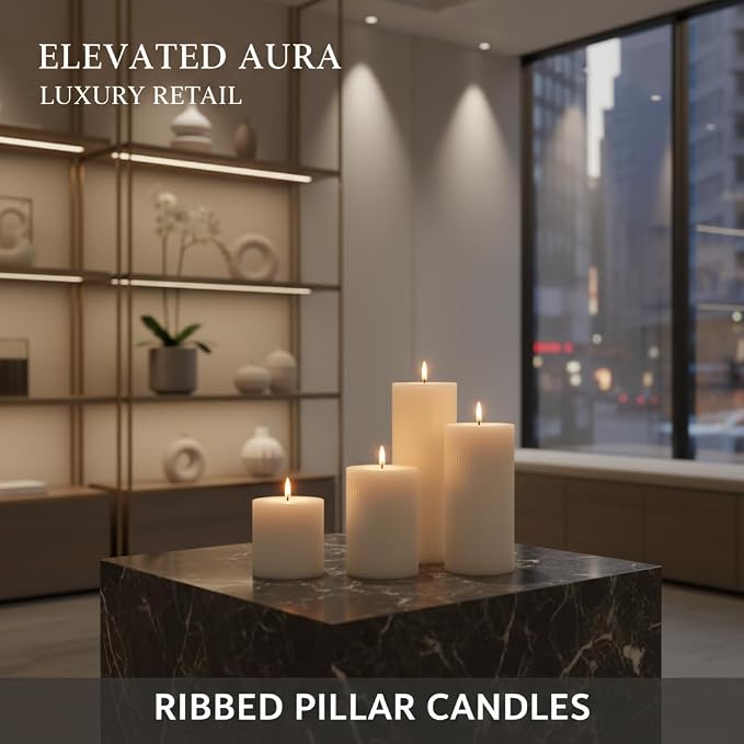 Ribbed Pillar Candles, Large Mixed Soy Wax Scented Pillar Candles | Aesthetic - Image 6
