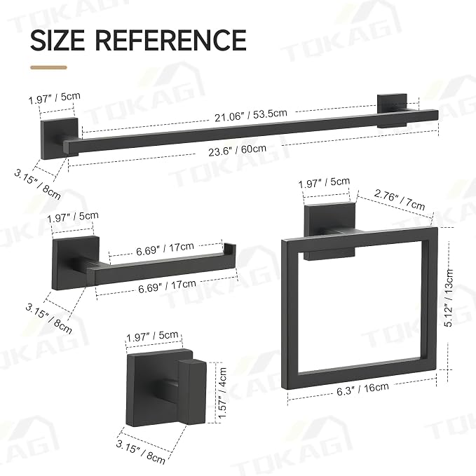 TQKAG 5-Piece Towel Bar Set, 23.6 Inch Bathroom Hardware Set, Matte Black - Image 7